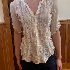 Free People | Embroidered Off-White Button-Up Women's Top